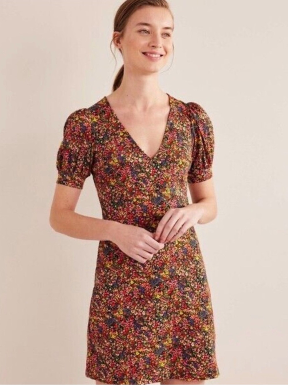 Bode. Floral V-Neck Puff Sleeve floral dress